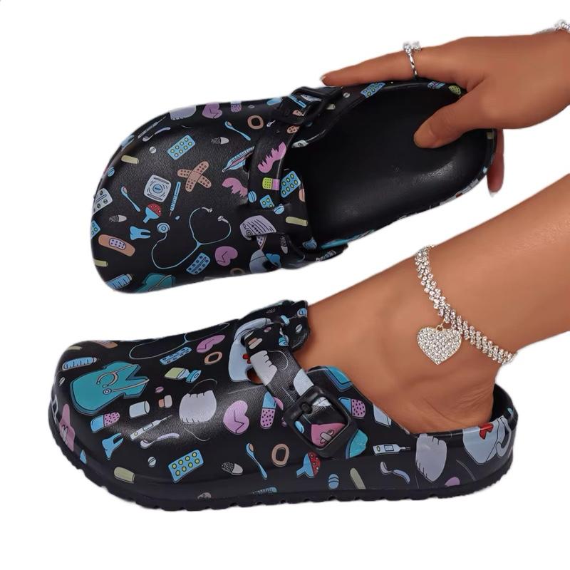 Medical-themed EVA clogs designed for nurses and healthcare professionals.