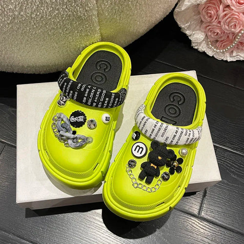 Lightweight platform slippers designed for comfortable walking.
