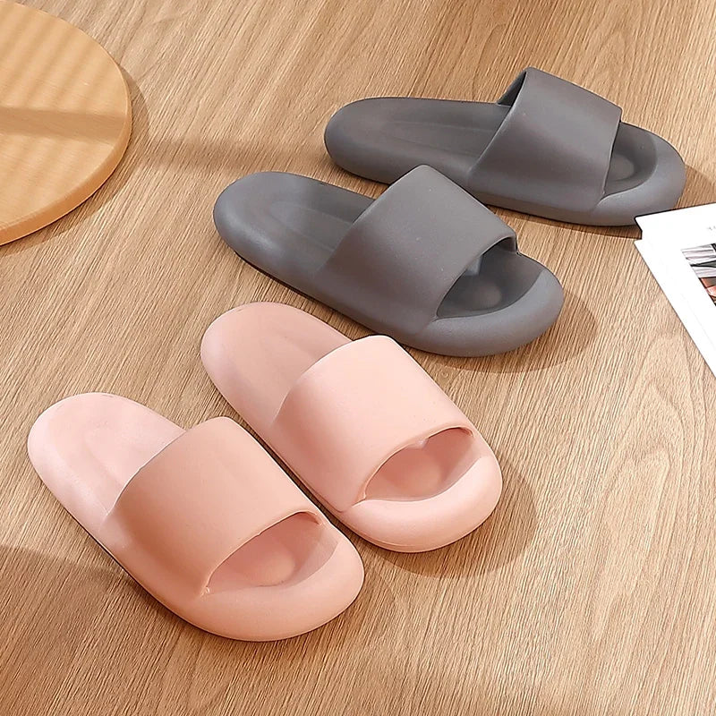 Soft foam slippers designed for indoor and outdoor use.